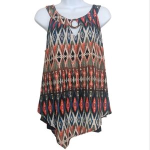 AB Studio Multicolored Ikat Patterned Asymmetrical Tank Size Medium